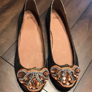 Metallic Leather Jewel Flats